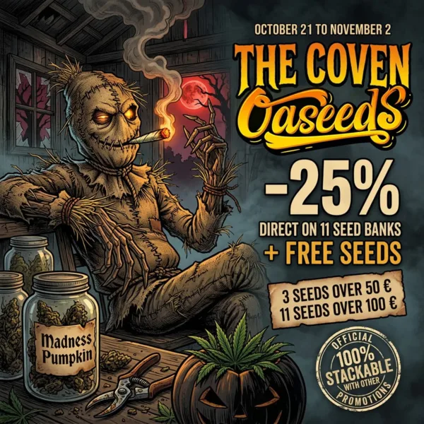 Oaseeds, The Coven: -25% direct on 11 seed banks + free seeds, October 21 to November 2