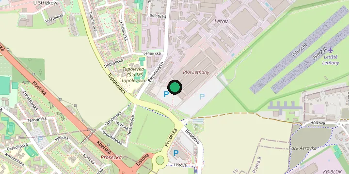 Map of the area around PVA Expo Praha Letňany