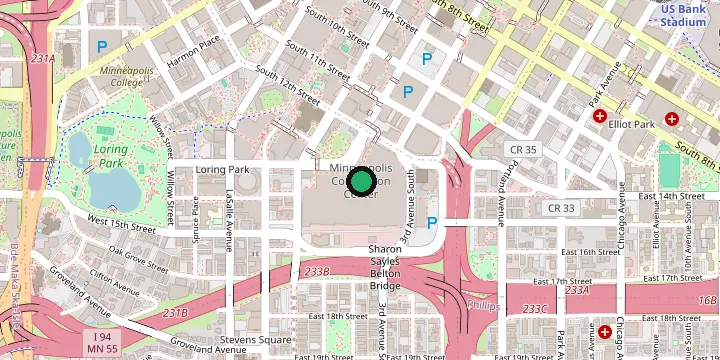 Map of the area around Minneapolis Convention Center